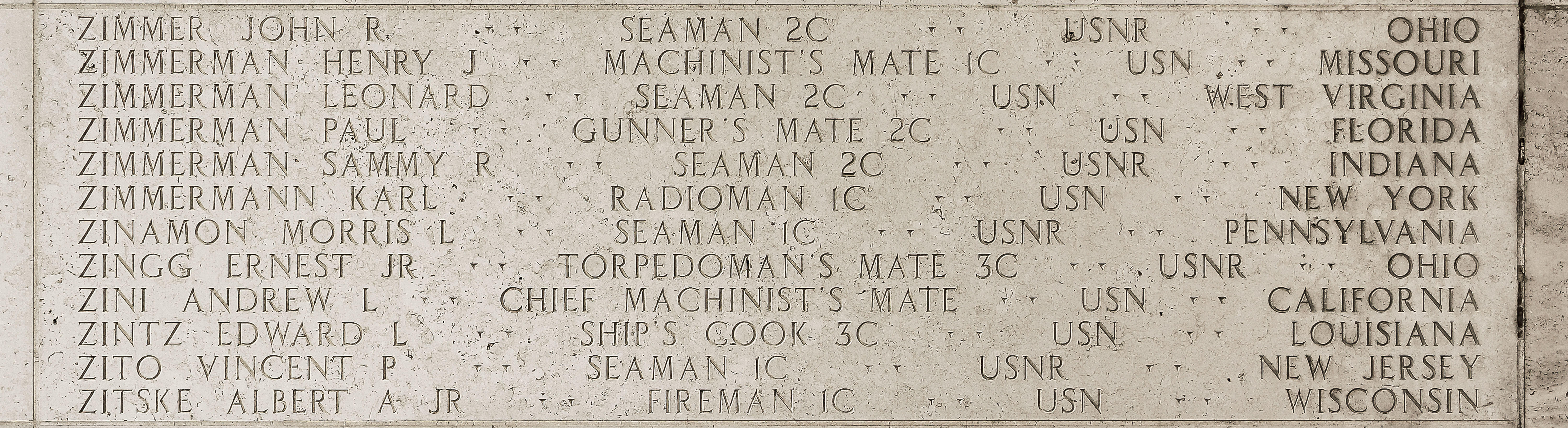 Paul  Zimmerman, Gunner's Mate Second Class